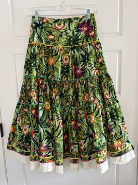Coldwater Creek Medium 100% Cotton Maxi Full Skirt Tropical Floral Hawaii